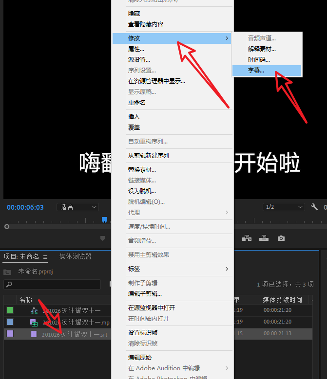 ARCTIME输出SRT字幕到PR